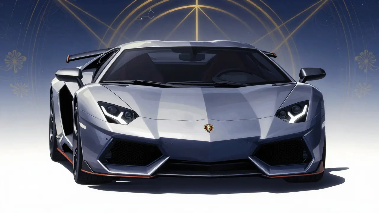 A luxury car shown as two identical halves, one with a logo and one without.